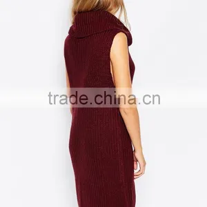 Sleeveless Chunky Knit Sleeveless Cowl Neck Sweater Dress thumbnail-3