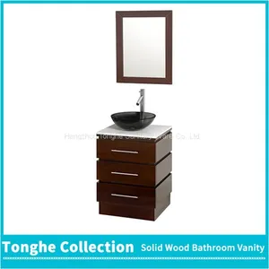 22'' Brown Bathroom Vanity Cabinet White Stone Top Glass Vessel Sink thumbnail-3