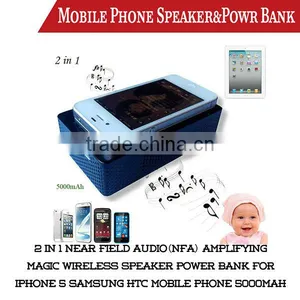 2 in 1 Near Field Audio(NFA) Amplifying Magic Wireless Speaker Power Bank for Iphone 5 Samsung HTC Mobile Phone 5000mAh thumbnail-1