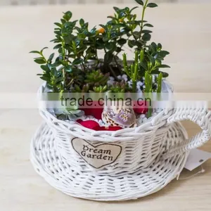 100%Handmade White Wicker Cup Shape Flower Plant Basket Wicker Baskets for Plants thumbnail-2