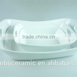 White Ceramic Baking Dish Rectangular Unique Shape Set 2 Hotel / Restaurant Large Bakeware Set thumbnail-2