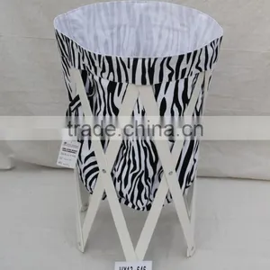 Black White Zebra Stripes Pattern Canvas Bags Foldable Wooden Laundry Basket/Hamper thumbnail-1