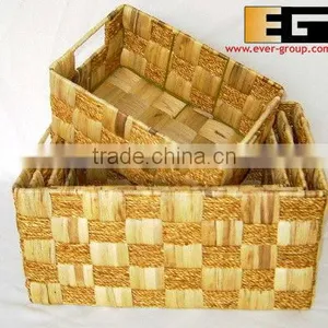 Rectangular Natural Water-hyacinth Storage Basket With Cut Ear thumbnail-1