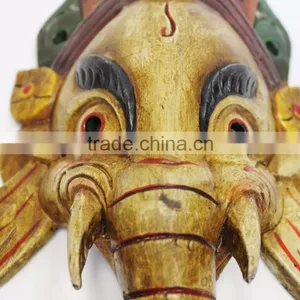 Hand Crafted Wooden Mask of Hindu Lord Ganesh Wall Hanging Made In Nepal thumbnail-2