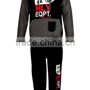 Mens Fleece Print Detailed Hooded Top Bottom Warm Up Jogging Tracksuit thumbnail-3