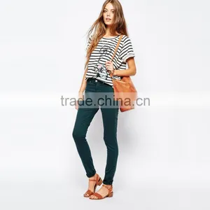 Dark Green Plain Skinny Girls Sexy Tight Jeans Pants thumbnail-4