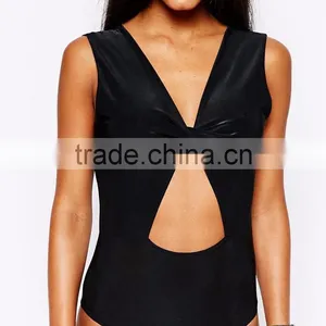Sexy Women Hollow Plain Black Bodysuit With Spandex Cut Out Bodysuit Plain Design Custom Made Ladies Bodysuit thumbnail-4