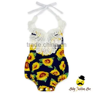 Fancy Summer Toddler& Infant Cotton Colorful Flower Printed Halter Lace Froal Newborn Baby Girl Vintage Romper Grows Clothes thumbnail-2