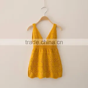 S32906W Spring Summer New Kids Baby Girls Cotton Sweater Strap Dress Crochet Fancy Dress thumbnail-5