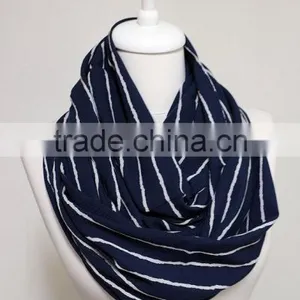 White Stripes on Navy Blue Infinity Scarf, Loop Scarf Circle Scarf Gift Ideas for Her, Spring - Summer - Fall - Winter Session thumbnail-2
