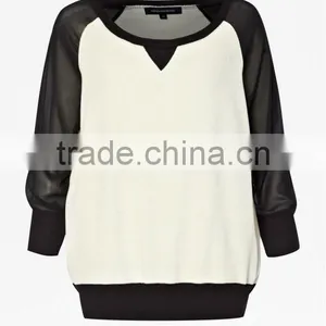 Round Neck Cotton-Blend Raglan Sweatshirt With Chiffon Sleeve thumbnail-1