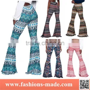 Ladies Coloful Printing Wide Leg Bell Bottom Palazzo Pants thumbnail-1