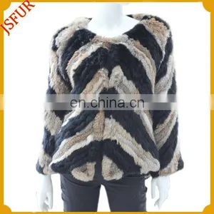 New Fashion Luxury Women Rabbit Fur Coat Bi-color Custom Colorful Jacket With Real Rabbit Fur thumbnail-1