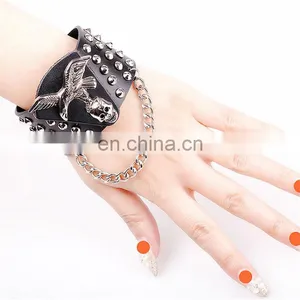 Fashion Cool Euramerican Style Decorative Rivet Punk Thick Leather Bracelet thumbnail-6