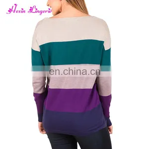 Freeshipping Purple Block Color O Neck Loose Latest Design Girls Winter Sweater thumbnail-4