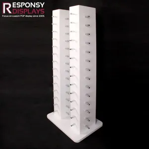 Floor Double Pillars Wood Sunglasses Display Rack With Chroming Metal Pins thumbnail-1
