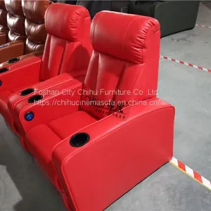 Red Color Genuine Leather Home Theater Sofa,high End Movie Theater Sofa thumbnail-1