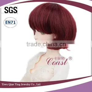 Short Cheap Cute Bob Cut Burgundy Doll Wig thumbnail-3