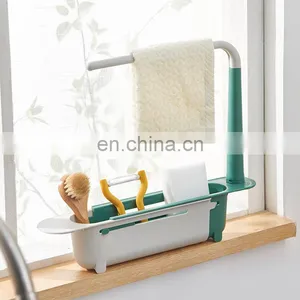 Telescopic Sink Shelf Kitchen Sink Organizer Soap Sponge Holder Towel Drain Rack Storage Basket Kitchen Accessories Gadget thumbnail-2