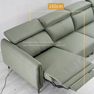 New Straight-Row Three-Seat Leather Sofa Villa Living Room Large-Sized Italian Minimalist Style Functional Sofa Combination thumbnail-5