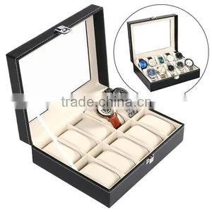 New HOMDOX Synthetic Leather Glass Window 10 Slots Watch Storage Display Box Jewelry Case Black OS004749 thumbnail-1
