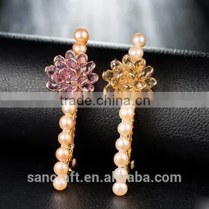 Hot Sell Grace Design Austrian Crystal Natural Pearl Two Colors Flower Hair Clip thumbnail-1