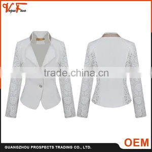Wholesale China Clothes Factory White Woven Lace Formal Ladies Blazer Designs thumbnail-1