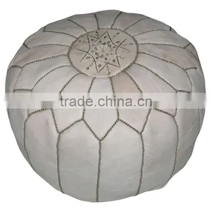 Natural Leather Handcrafted Moroccan Leather Pouffe Ottomans thumbnail-1