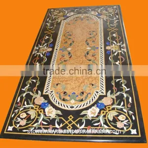 Marble Table Top, Stone Inlay Dining Table Top, Inlay Stone Table, Stone Table Top thumbnail-1