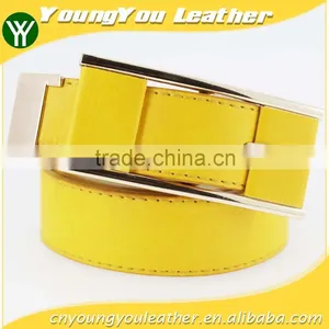 Women's Fashion Yellow PU Leather Plain Jeans Belt With Yellow Leather Accessories in China Factory thumbnail-1