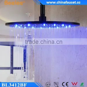 12'' Round Black Top Shower SS304 Wall Mounted Color Changing LED Shower Head thumbnail-3