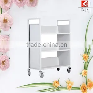 Professional Wheeled 3 Tier Metal Stainless Steel Trolley Library Furniture With CE Certificate thumbnail-2