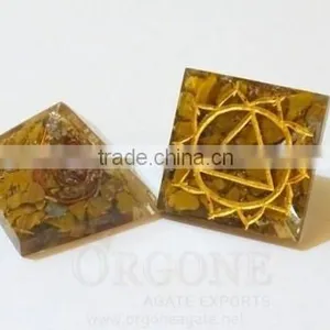 Engraved Solar Plexus Chakra Orgonite Pyramid | Wholesale Orgone Pyramid : Orgone Agate thumbnail-1