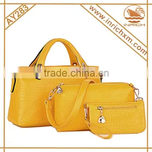 3 Pieces Vintage Leather Ladies Handbag Tote Bag Purse Set thumbnail-5