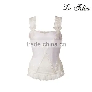 Fancy White Elastic and Embroidered Lace Wears Outside Underwired Corset thumbnail-5