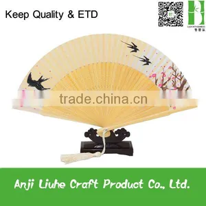 Japanese Silk Hand Fans With Swallow thumbnail-1