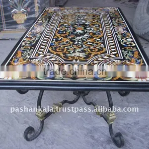Intricate Marble Inlay Dining Table thumbnail-1