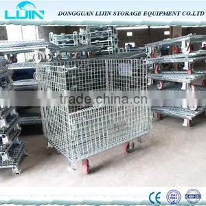 Foldable Stacking Steel Warehouse Storage Wire Cage With Wheels thumbnail-6