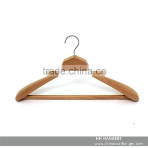 High Quality Luxury Man Style Big Shoulder Natural Wooden Customer Top Hanger With Anti Slip Bar thumbnail-2