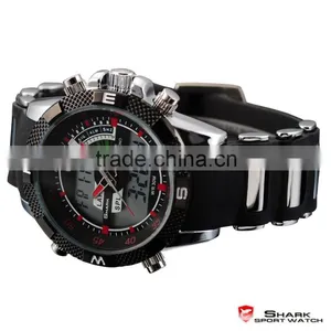 Shark Analog Digital Quatrz LCD Day Date Rubber Band Men LED Wrist Watch thumbnail-4