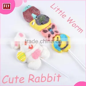 Halal Cotton Candy Rabbit / Butterfly / Worm Shape Marshmallow Kakob Lollipop thumbnail-1