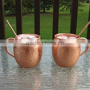 MOSCOW MULE MUGS With Straw/ Copper Mug With Copper Straw/ SOLID COPPER MUGS MANUFACTURER INDIA thumbnail-1
