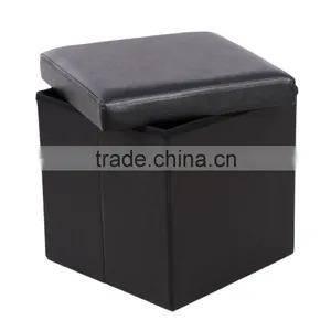 15" Cube Faux Leather Folding Storage Ottoman Black Foot Rest Stool Footrest thumbnail-2