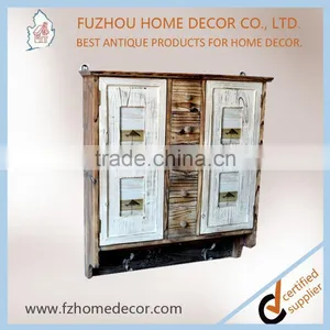 Antique Wooden Kitchen Cabinet, Vintage Wooden Cupboard With 4 Photo Openings thumbnail-1