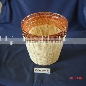 Light Yellow Paper Rope Woven Iron Frame Storage Garbage Basket thumbnail-1