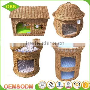 Wholesale Small Animals Use Woven Wicker Pet Cages Indoor Cat House With Mattress thumbnail-6
