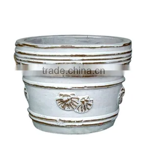 Ceramic Planter, Vintage Stucco With Leaf Relief thumbnail-1