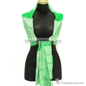 Twill Green Handmade Silk Scarf, Authentic Silk Shawls, Fashionable Design thumbnail-1