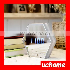 UCHOME Multifunctional Digital Alarm Clock With Flat Mirror and Touch Dimmable Night Light Temperature Display USB Rechargeable thumbnail-4