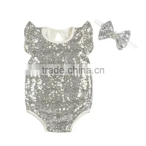 100%organic Cotton Wholesale Baby Sequins Romper Short Sleeve Cotton Baby Rompers thumbnail-2